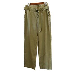 Banana Republic NEW Linen Blend Belted Trouser Pants Olive Green Size 12L